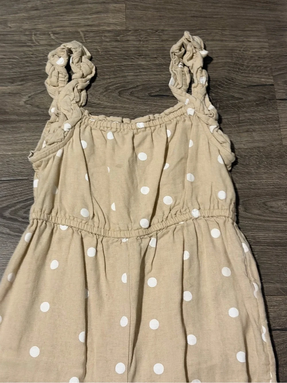Girls 6/7 Beige Polka Dot Wide-Leg Jumpsuit Linen & Rayon